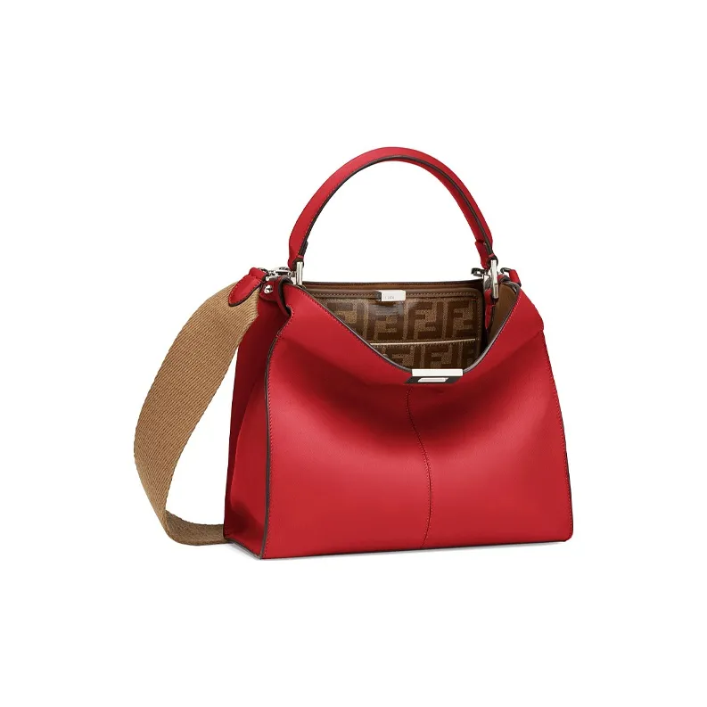 FENDI Fabric With Leather Tote Bag Shopping Bag Handbag Shoulder Bag Medium Size Women's Burgundy-2