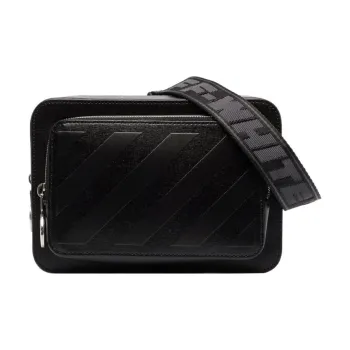 OFF WHITE Diag Leather One Shoulder Fanny Pack Men's Black