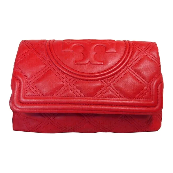 TORY BURCH Fleming Sheepskin Clutch Women's Red-3