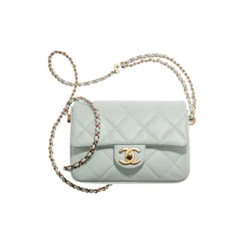 CHANEL 21K Winter Embossed Calfskin With Grains Shoulder Bag Crossbody Bag Women's Aurora Green/Pearlescent