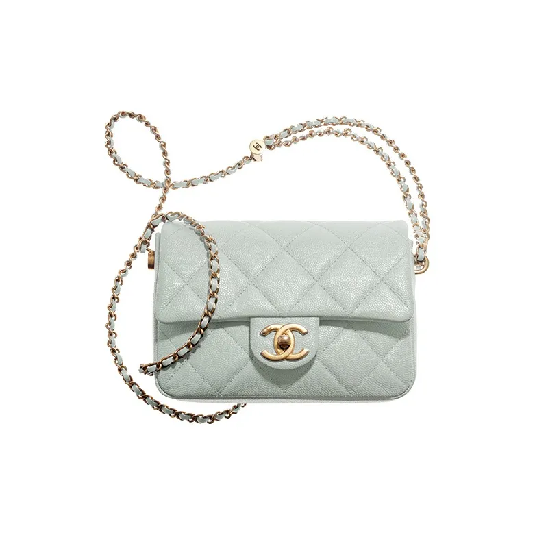 CHANEL 21K Winter Grain Embossed Caviar Calfskin Shoulder Bag, Crossbody Bag Women's Aurora Green/Iridescent Finish-0