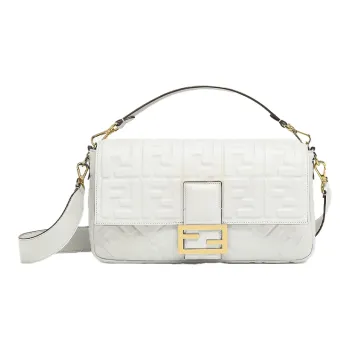 FENDI Baguette Leather Crossbody Bag, Shoulder Bag Large Size Women's White