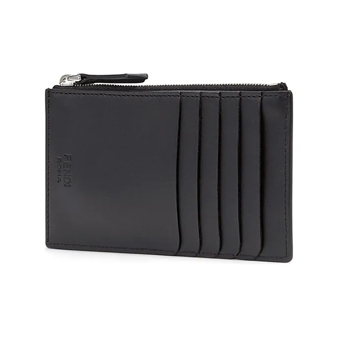 FENDI Leather Patchwork Cow Leather Coin Purses Card Holders Men's Black/White-2