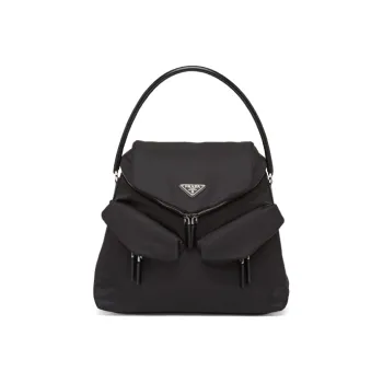 PRADA Hobo Nylon With Leather Handbag Women's Black