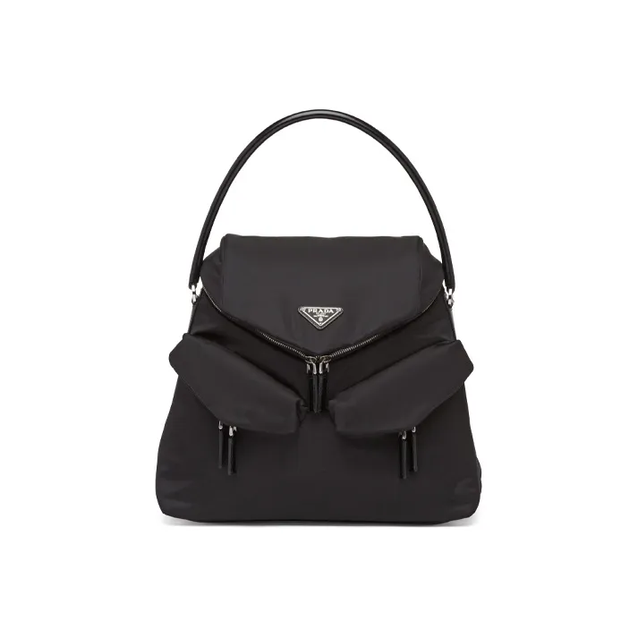 PRADA Hobo Nylon With Leather Handbag Women's Black-0