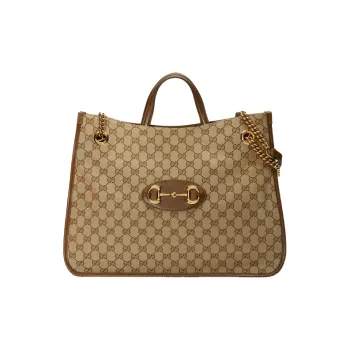 GUCCI Canvas With Leather Tote Bag Shopping Bag Shoulder Bag Handbag Large Size Unisex Ebony Brown