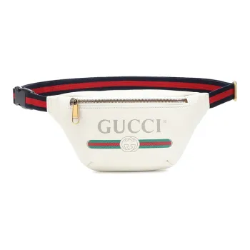 GUCCI Leather One Shoulder Crossbody Bag Sling Bag Fanny Pack Small Size Unisex White