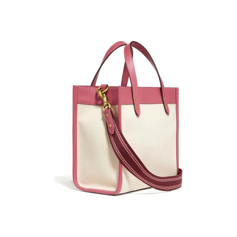 COACH Field Leather Tote Bag Shoulder Bag Handbag Small Size Women's Brass Hardware/Pink White-2
