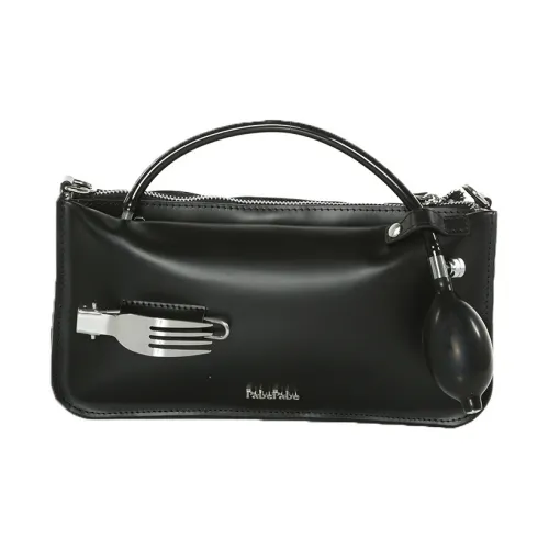 PabePabe Cow Leather Inflatable Bag Handbag Crossbody Bag Regular Unisex Black