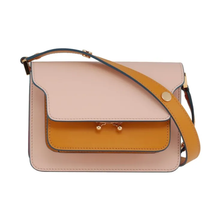 MARNI Trunk Cow Leather Shoulder Bag Mini Women's Pink & Yellow-0