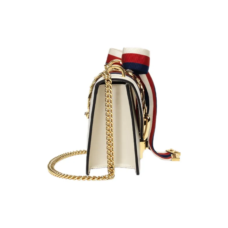 GUCCI Sylvie Leather Shoulder Bag, Crossbody Bag Mini Women's White-3