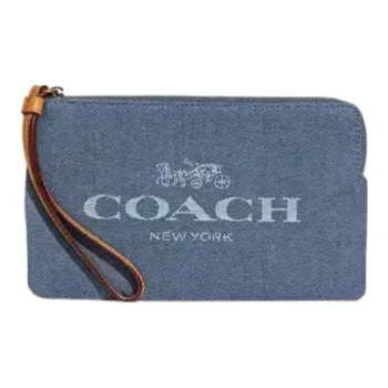 COACH Corner Zip Denim With Waxed Leather Chetta Coin Pocket Wallet Clutch Medium Size Men's Denim Denim Blue