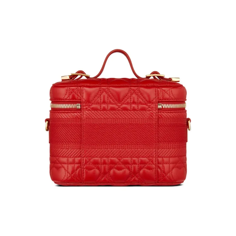 DIOR Wicker Pattern Sheepskin Makeup Bag Small Size Women's Red-3