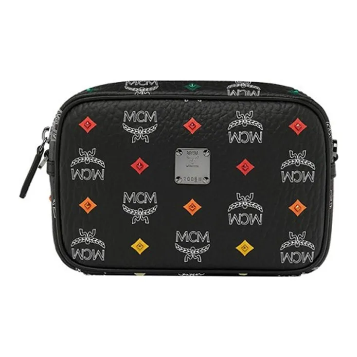 MCM Skyoptic Visetos Leather Handheld Crossbody Bag, Shoulder Bag Women's Black-0