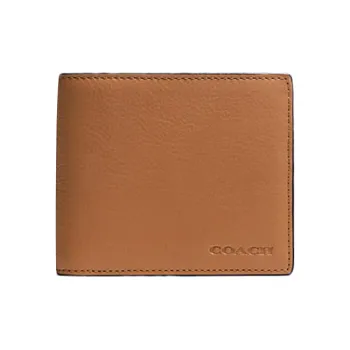 COACH 3 IN 1 Wallet Solid Color Leather Wallets Card Holders Men's Saddle Brown