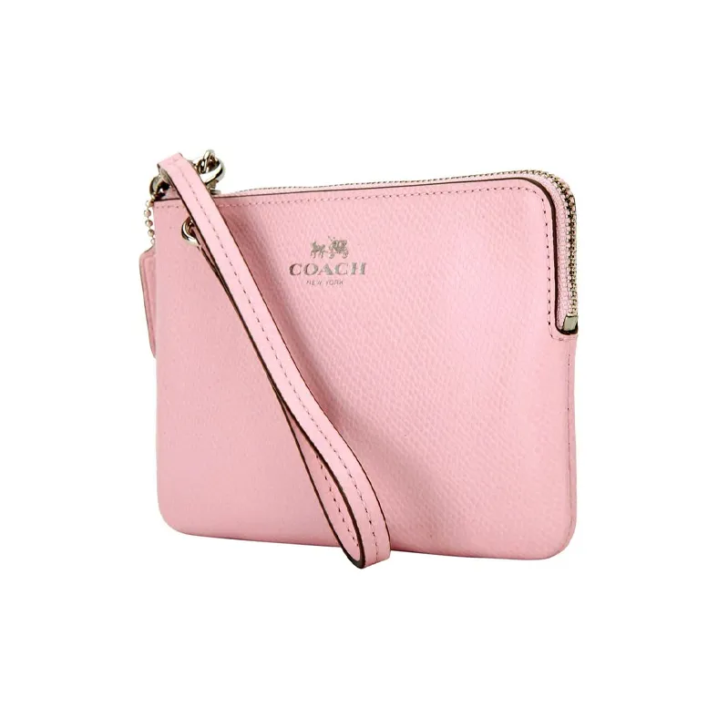 COACH Corner Zip Leather Coin Purse Clutch Small Size Women's Cherry Blossom Pink-1