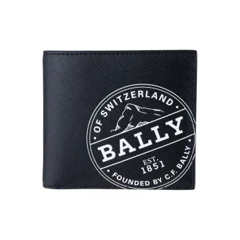 BALLY Canvas Money Clip Business Card Holder Coin Purse Wallet Men's Black