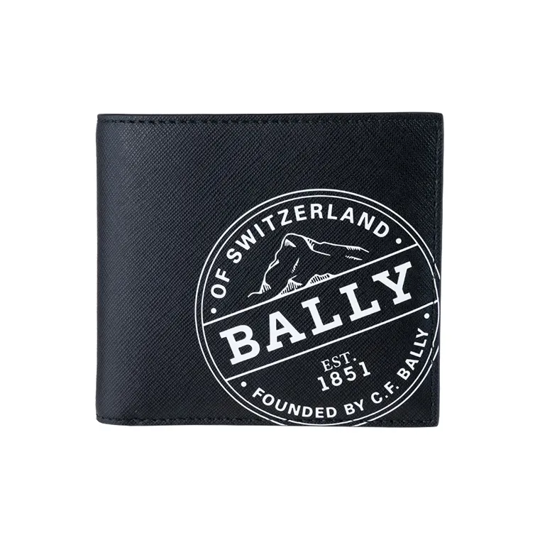 BALLY Canvas Money Clip Business Card Holder Coin Purse Wallet Men's Black-0