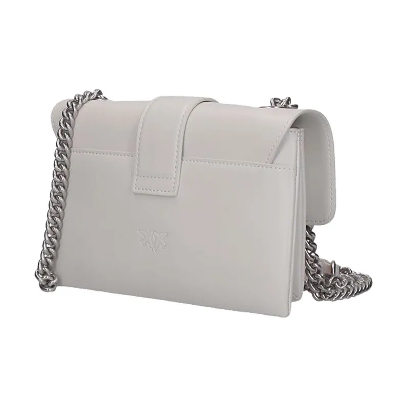 PINKO Cow Leather Messenger Bag, Crossbody Bag, Shoulder Bag Women's Gray White-4