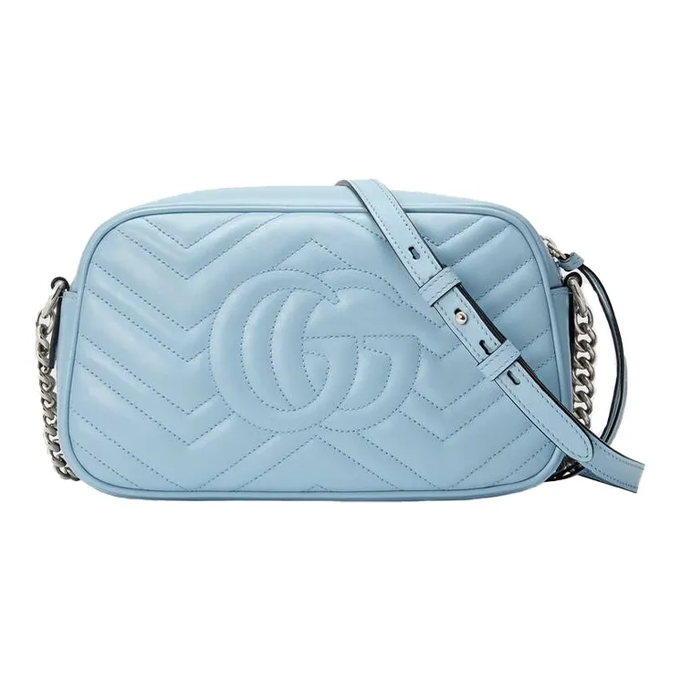GUCCI Marmont Leather Camera Bag Portable Crossbody Bag Shoulder Bag Women's Light Blue-2