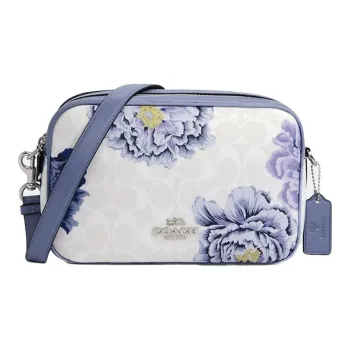 COACH Jes Leather Camera Bag Shoulder Bag Crossbody Bag Women's Blue With White Monogram