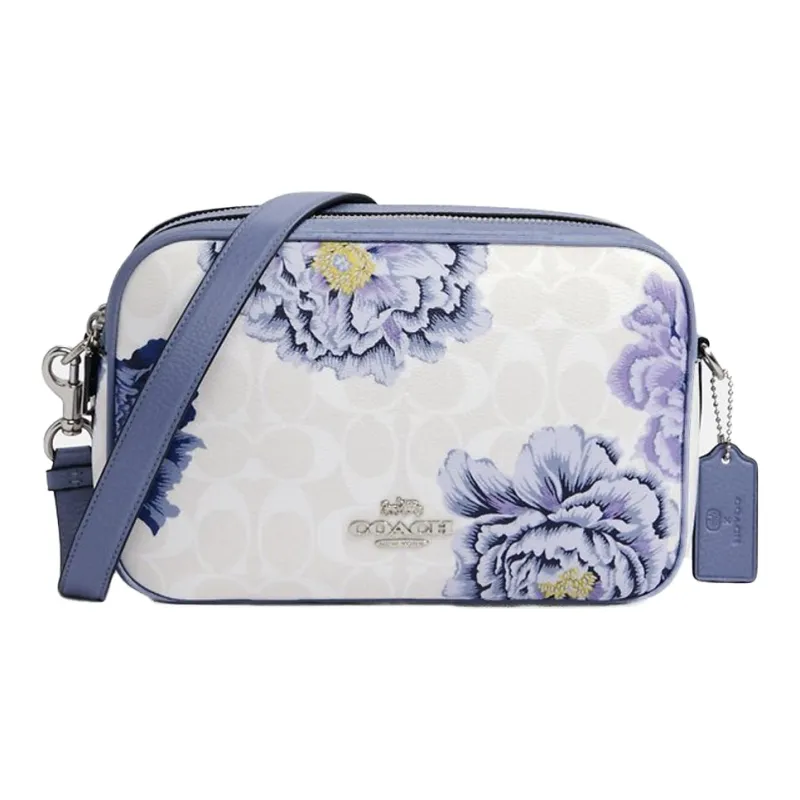 COACH Jes Leather Camera Bag Shoulder Bag Crossbody Bag Women's Blue With White Monogram-0