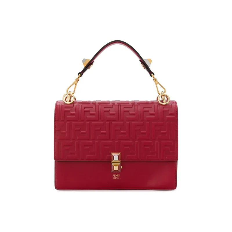 FENDI Kan I Cow Leather Handbag Shoulder Bag Crossbody Bag Women's Red Classic Recommendation-2
