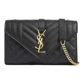 SAINT LAURENT ENVELOPE Grained Calfskin Envelope Bag, Shoulder Bag, Crossbody Bag Women's Black