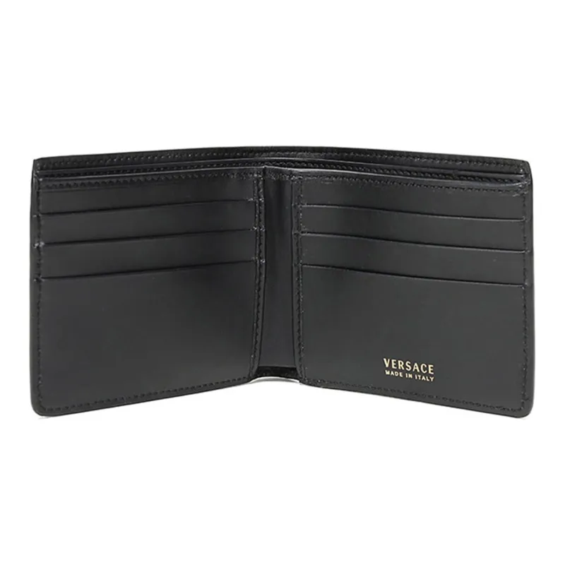 VERSACE Leather Money Clip Coin Purses Wallets Men's Black-3