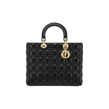DIOR Sheepskin Seven Compartment Lady Dior Bag, Shoulder Bag, Crossbody Bag, Handbag Large Size Women's Black
