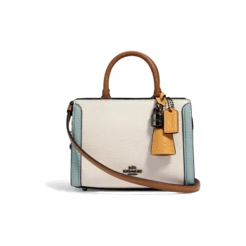 COACH Zoe Leather Handbag Shoulder Bag Crossbody Bag Mini Women's White & Brown Blue