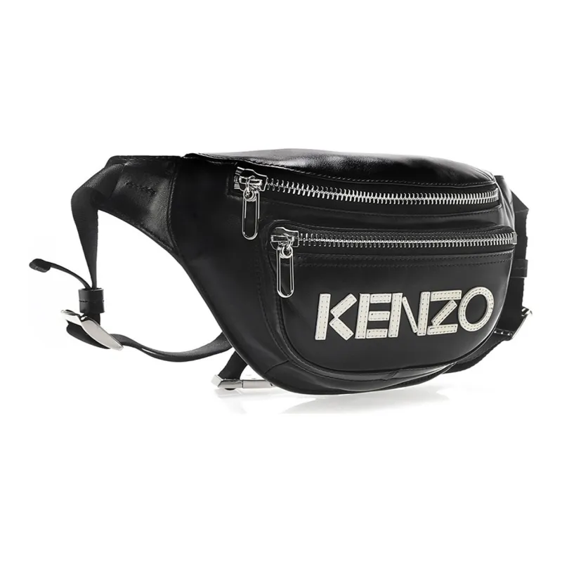 KENZO Letter Logo Leather Sling Bag Crossbody Bag Fanny Pack Unisex Black-2