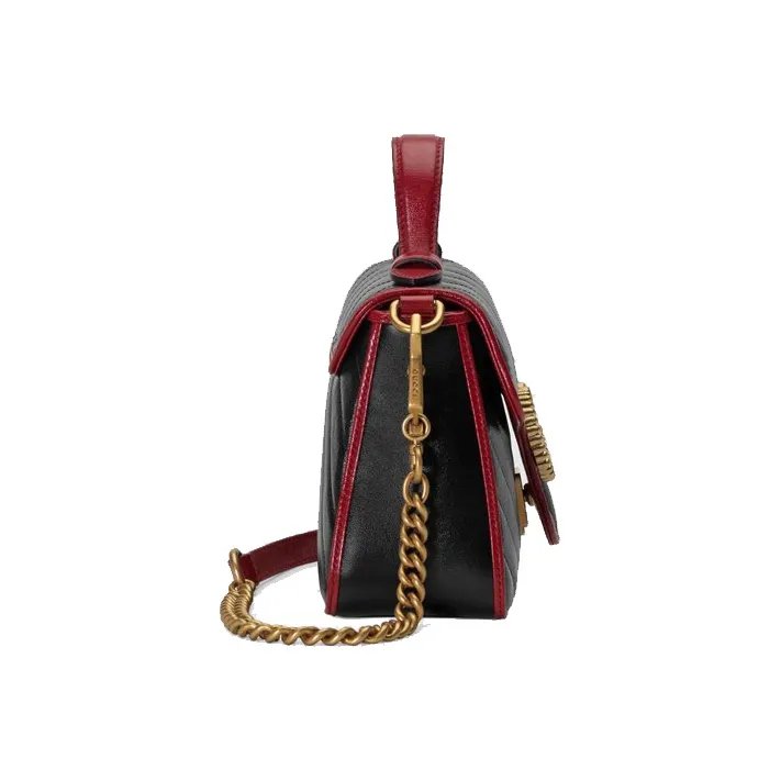 GUCCI GG Marmont Leather Messenger Bag Portable Crossbody Bag Shoulder Bag Mini Women's Black/Red-3