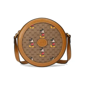 GUCCI Disney, Collaboration Canvas With Leather Round Bag, Shoulder Bag, Crossbody Bag Women's Ebony/Brown