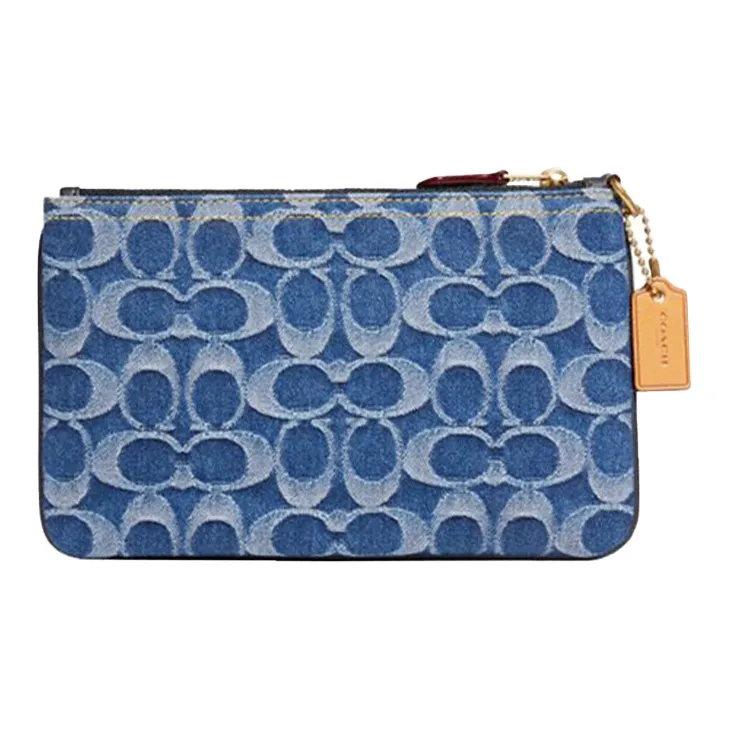 COACH Fabric Clutch Wrist Bag Medium Size Women's Denim Blue-1