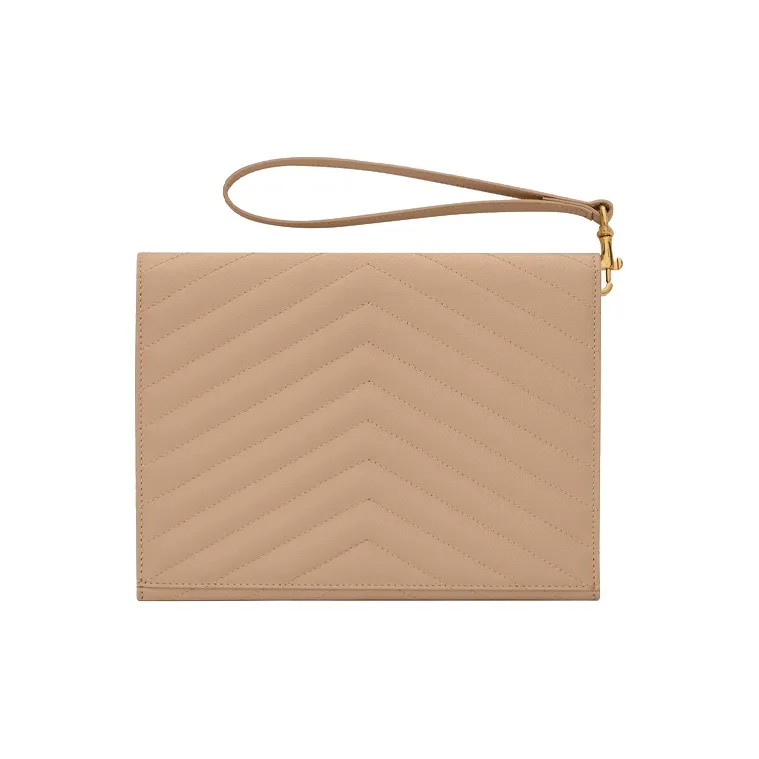 SAINT LAURENT Leather Clutch Regular Women's Dark Beige-2