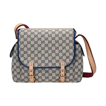 GUCCI Canvas Patchwork Leather Shoulder Bag Crossbody Bag Diaper Bag Kids' Bag Kids' Dark Blue