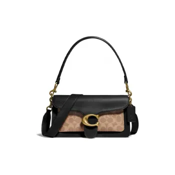 COACH Tabby Coated Canvas God Of Wine Bag, Shoulder Bag, Crossbody Bag Medium Size Women's Black & Brown Monogram