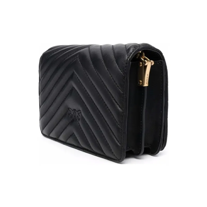 PINKO Sheepskin Shoulder Bag, Crossbody Bag Women's Black, Black Gold-2
