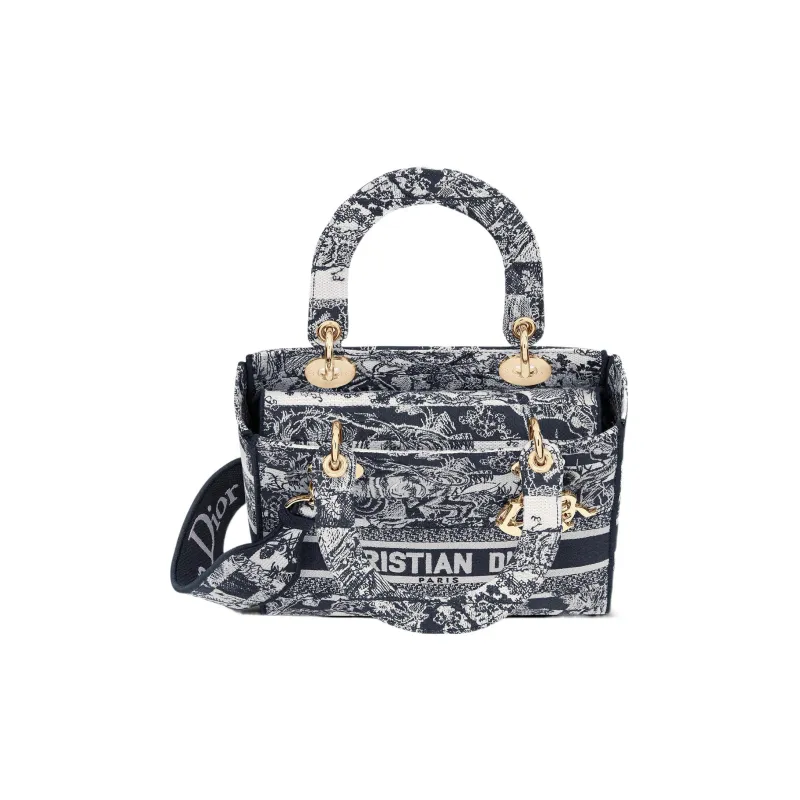 DIOR Lady D Lite Embroidery Lady Dior Bag, Shoulder Bag, Crossbody Bag, Handbag Medium Size Women's Marine Blue-4
