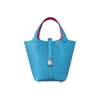 HERMES Picotin Leather Bucket Bags Handbags Women's Florida Blue With Mexican Pink