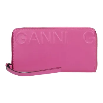 GANNI Leather Zip Closure Wallet Women's Pink