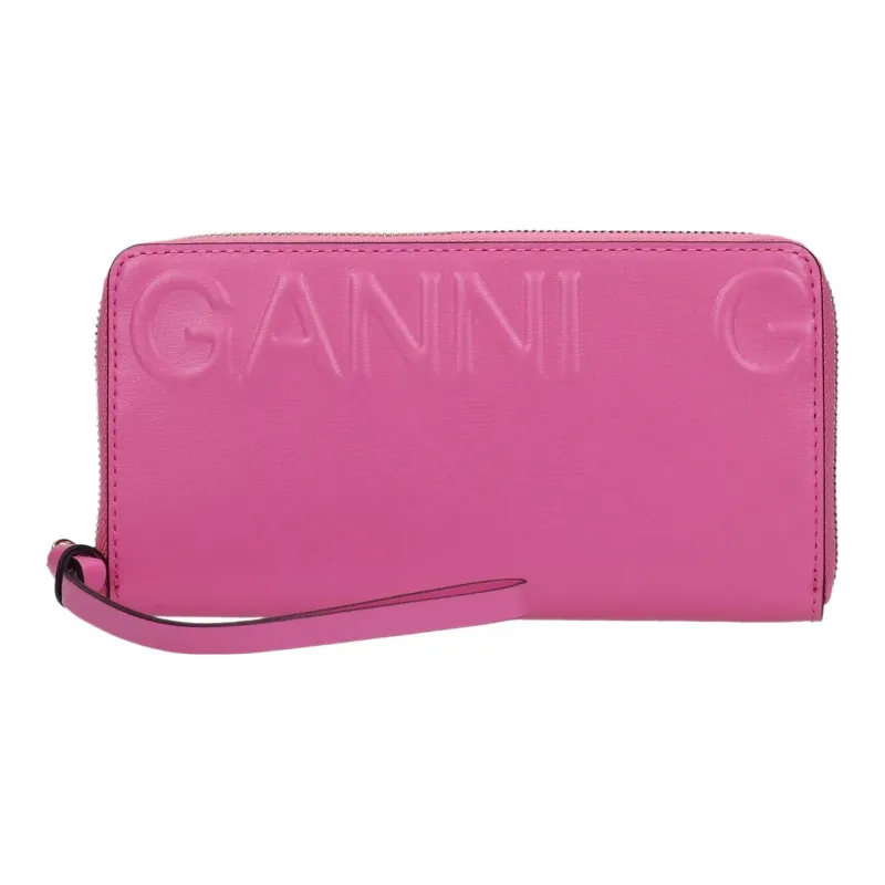 GANNI Leather Zip Closure Wallet Women's Pink-0