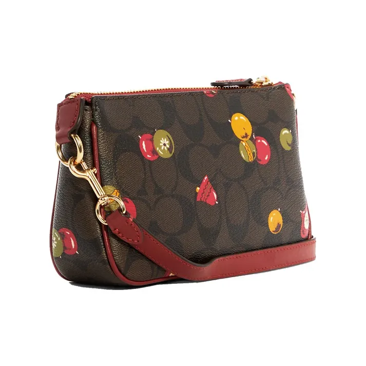 COACH Nolita Canvas With Leather Pochette, Shoulder Bag, Clutch Trumpets Women's Dark Brown-1