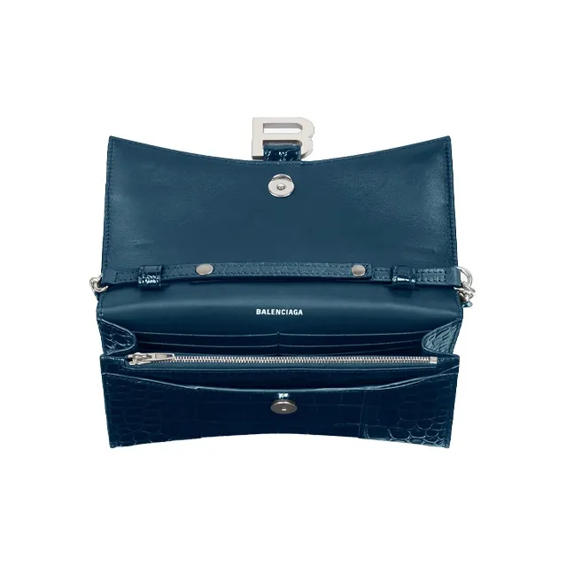 Balenciaga Hourglass Embossed Cowhide Leather Hourglass Bag Wallet Women's Dark Blue-4