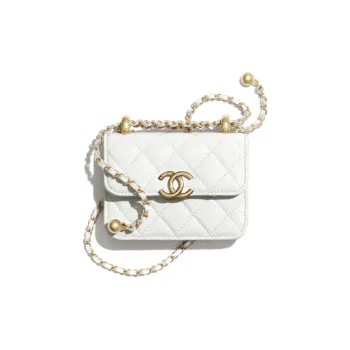 CHANEL WOC Calfskin & Metal Wallet On Chain, Coin Purse, Crossbody Bag Trumpets Women's White