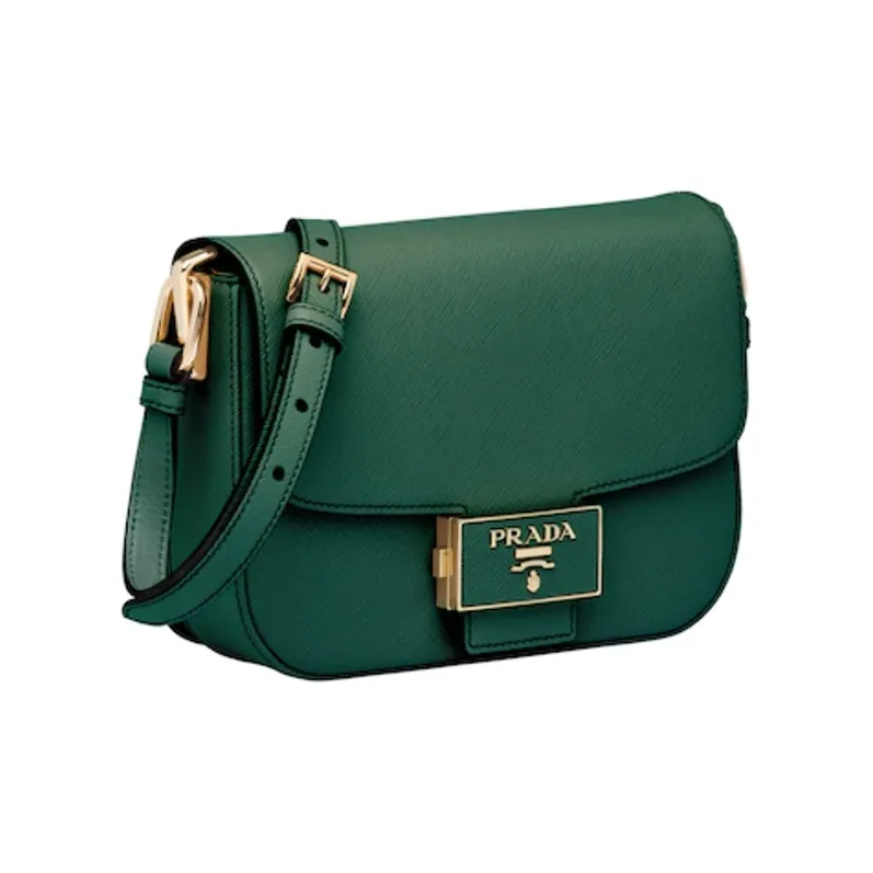 PRADA Leather Shoulder Bag Women's Green-2