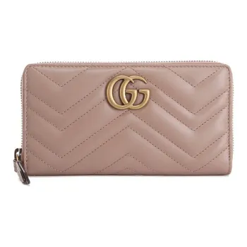GUCCI Marmont Quilted Leather Wallet Women's Milk Tea