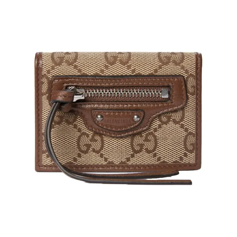 GUCCI Fall Winter Balenciaga Collaboration Canvas Wallet Coin Purse Unisex Ebony/Brown-0