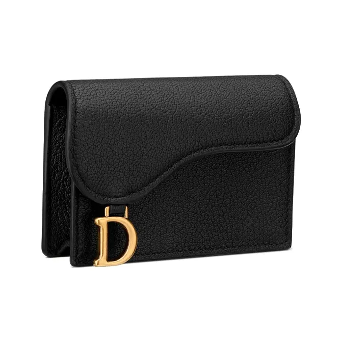 DIOR Saddle Sheepskin Saddle Bag Card Holder Unisex Black-1